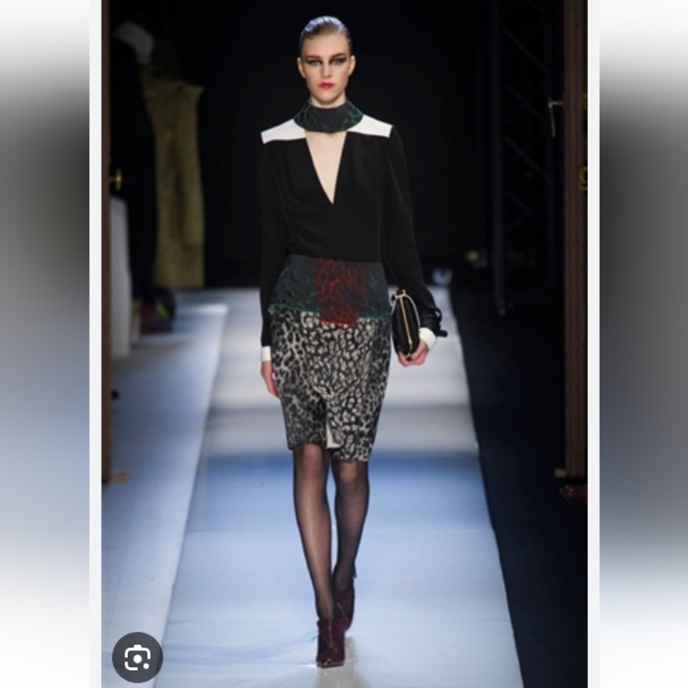 Rare Roland Mouret UK Leopard Print Skirt 2013 Fall Red Green Christmas Holiday